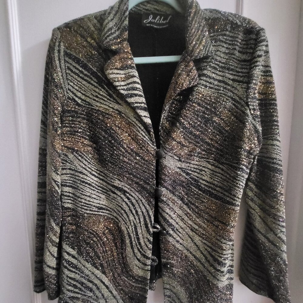 Vintage Jolibel Metallic Wavy Abstract Blazer Jacket - Size L Sparkly, 80s, 90s